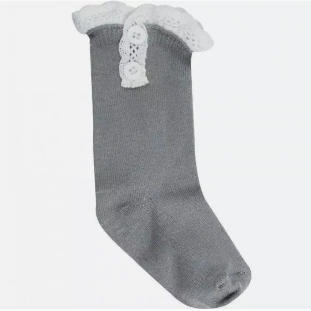 NWT Baby Deer Ivory Pink Gray Boot Socks Lace Buttons Bundle of 3 Large